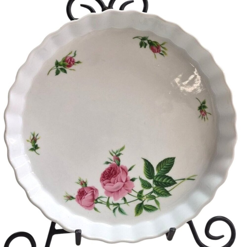 Rose Pattern 9-inch Quiche Pan Tart Pie Plate Christineholm